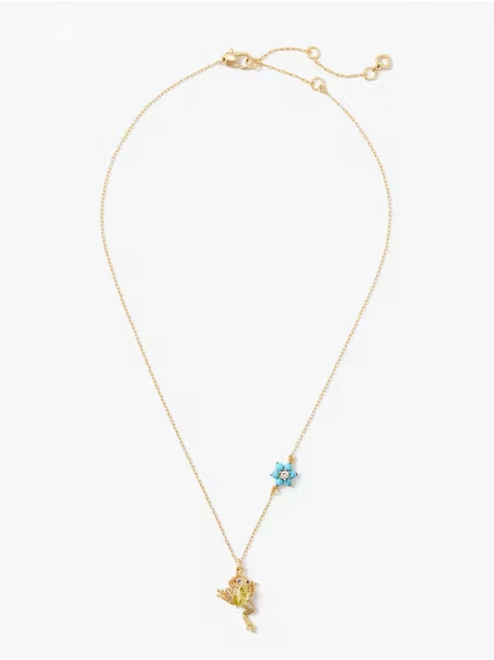 Kate Spade Nature Walk Gold Frog Pendant Necklace w/ Turquoise Flower Accent